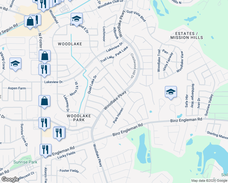 map of restaurants, bars, coffee shops, grocery stores, and more near 4931 Lakebend East Drive in San Antonio