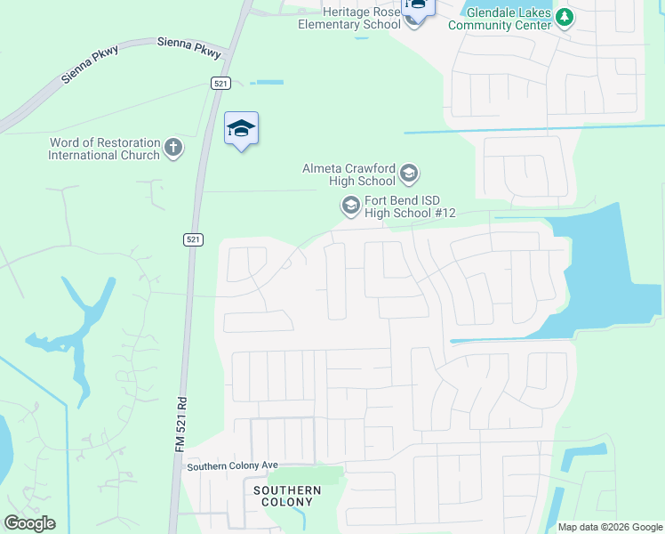 map of restaurants, bars, coffee shops, grocery stores, and more near 515 Ashley Falls Lane in Rosharon
