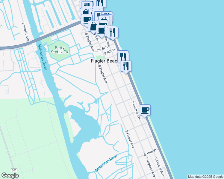 map of restaurants, bars, coffee shops, grocery stores, and more near 1247 South Flagler Avenue in Flagler Beach