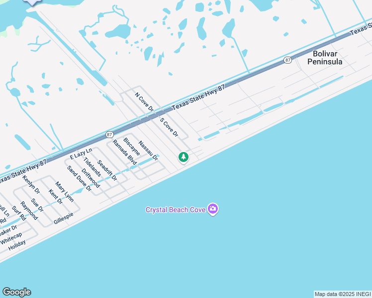 map of restaurants, bars, coffee shops, grocery stores, and more near 3007 Cissie Lane in Bolivar Peninsula