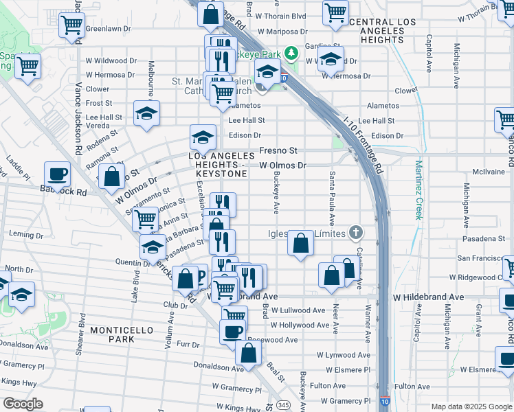 map of restaurants, bars, coffee shops, grocery stores, and more near 1802 Santa Monica in San Antonio