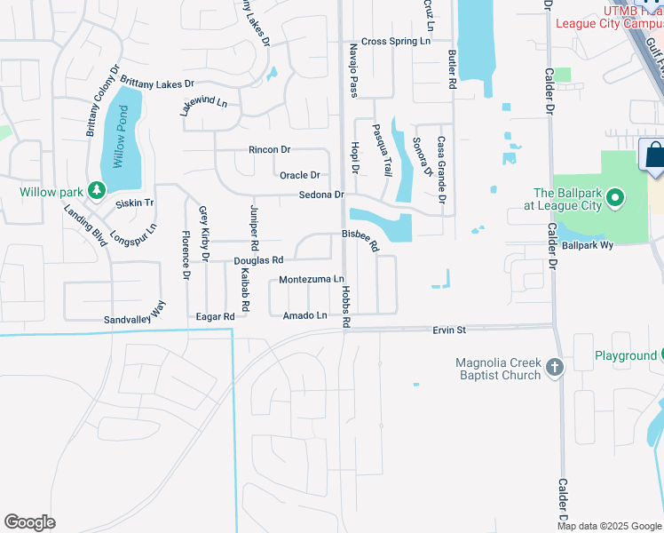 map of restaurants, bars, coffee shops, grocery stores, and more near 2006 Douglas Road in League City