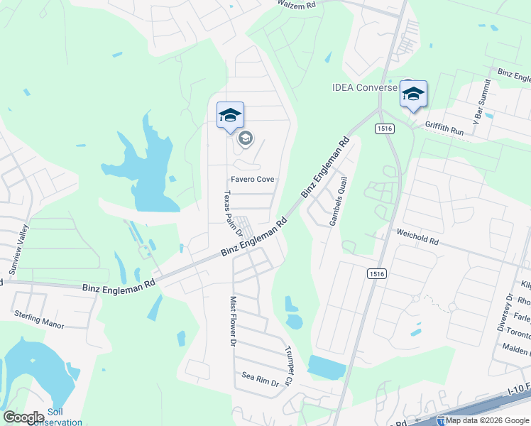 map of restaurants, bars, coffee shops, grocery stores, and more near 4702 Everett Loop in Converse