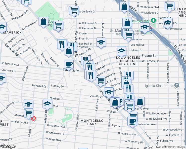 map of restaurants, bars, coffee shops, grocery stores, and more near 2310 West Olmos Drive in San Antonio