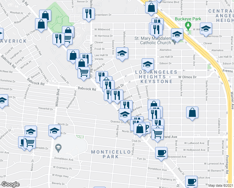 map of restaurants, bars, coffee shops, grocery stores, and more near 2310 West Olmos Drive in San Antonio