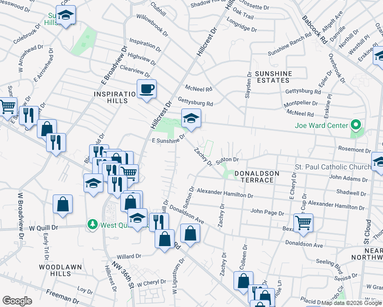 map of restaurants, bars, coffee shops, grocery stores, and more near 935 Zachry Drive in San Antonio