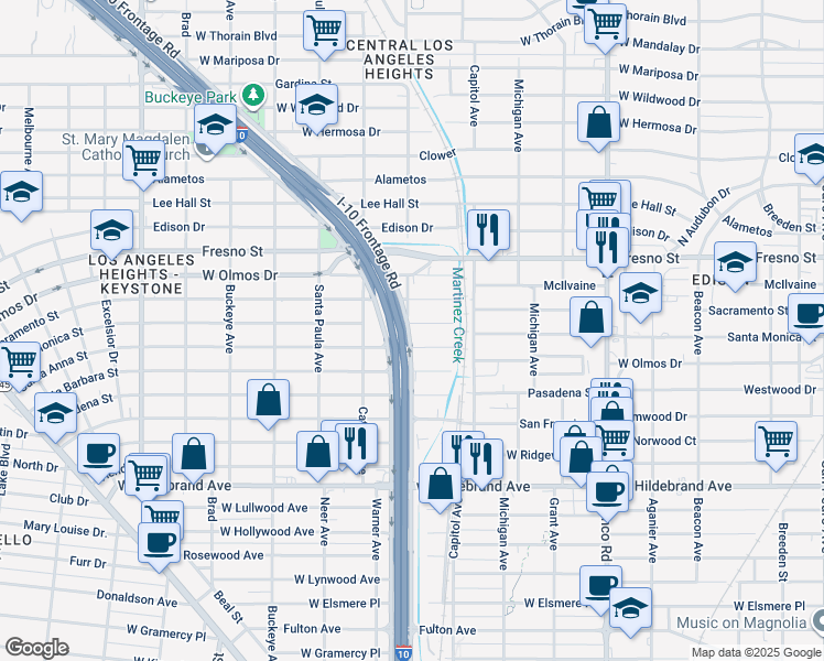 map of restaurants, bars, coffee shops, grocery stores, and more near 1252 Santa Monica in San Antonio