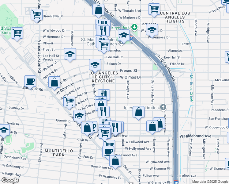 map of restaurants, bars, coffee shops, grocery stores, and more near 1802 Santa Monica in San Antonio