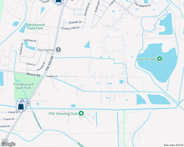 map of restaurants, bars, coffee shops, grocery stores, and more near 1917 Lundy Lane in Friendswood