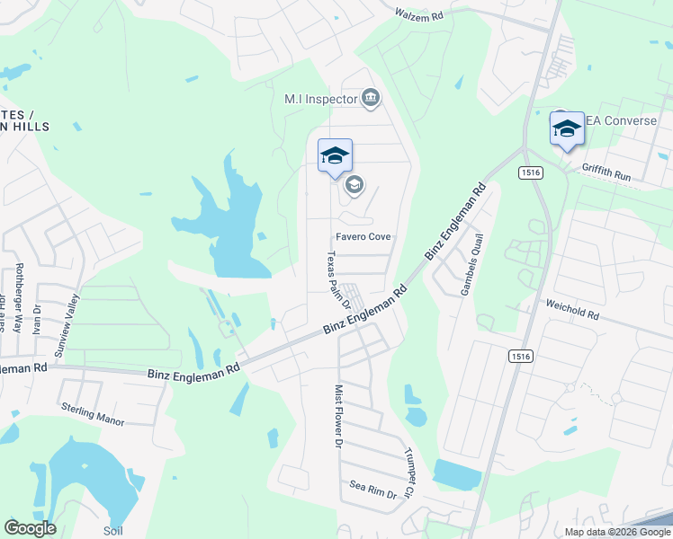map of restaurants, bars, coffee shops, grocery stores, and more near 8403 Blackstone Cove in Converse