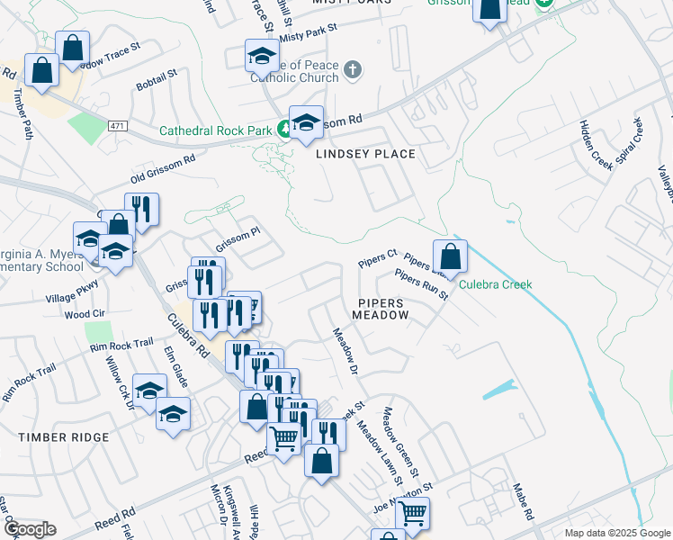 map of restaurants, bars, coffee shops, grocery stores, and more near 7750 Pipers Hill in San Antonio