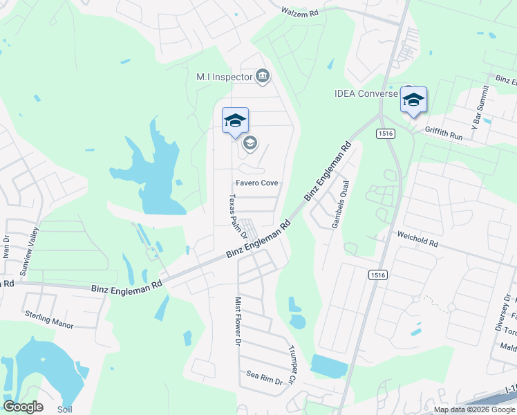 map of restaurants, bars, coffee shops, grocery stores, and more near 8427 Blackstone Cove in Converse
