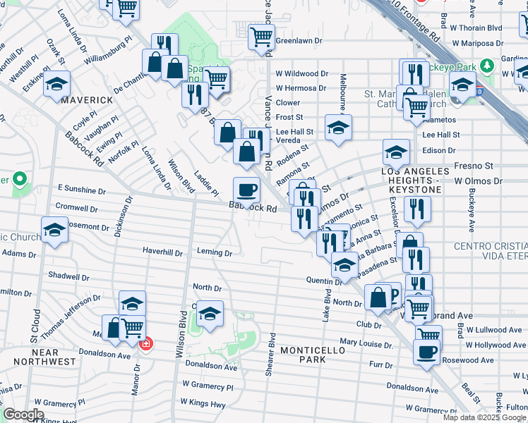 map of restaurants, bars, coffee shops, grocery stores, and more near 104 Babcock Road in San Antonio