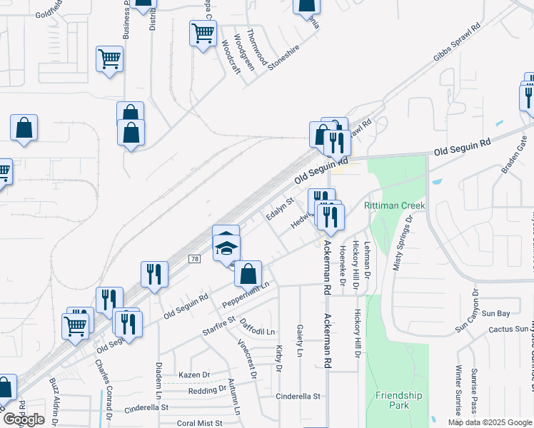 map of restaurants, bars, coffee shops, grocery stores, and more near 503 Edalyn Street in San Antonio