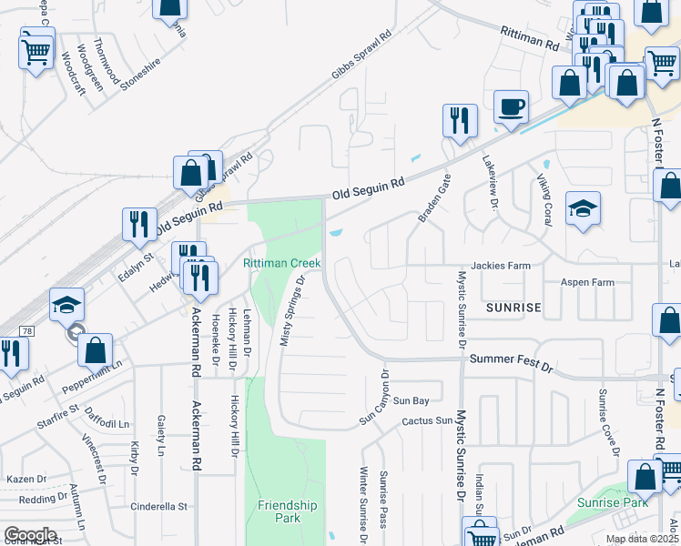 map of restaurants, bars, coffee shops, grocery stores, and more near 5615 Ivans Farm in San Antonio