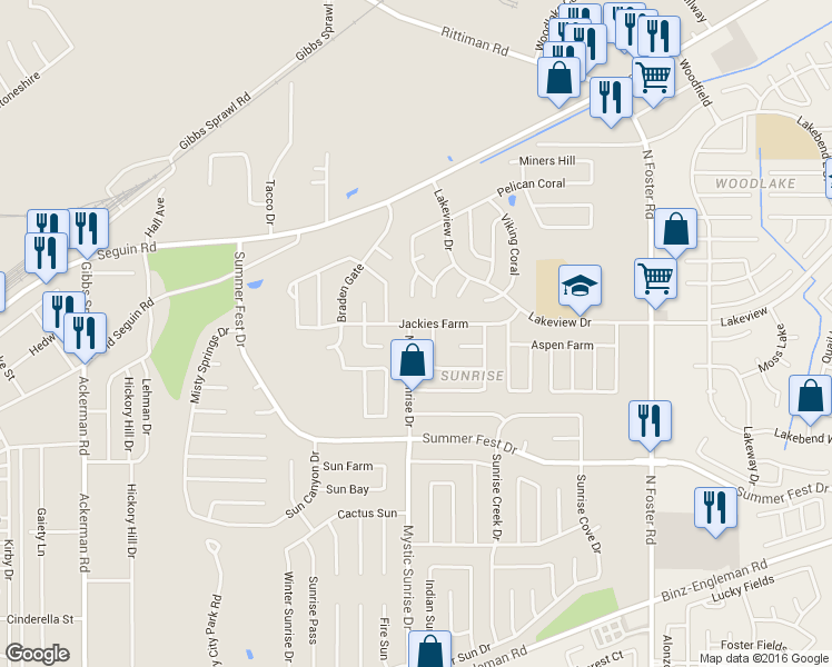 map of restaurants, bars, coffee shops, grocery stores, and more near 4454 Mystic Sunrise Drive in San Antonio