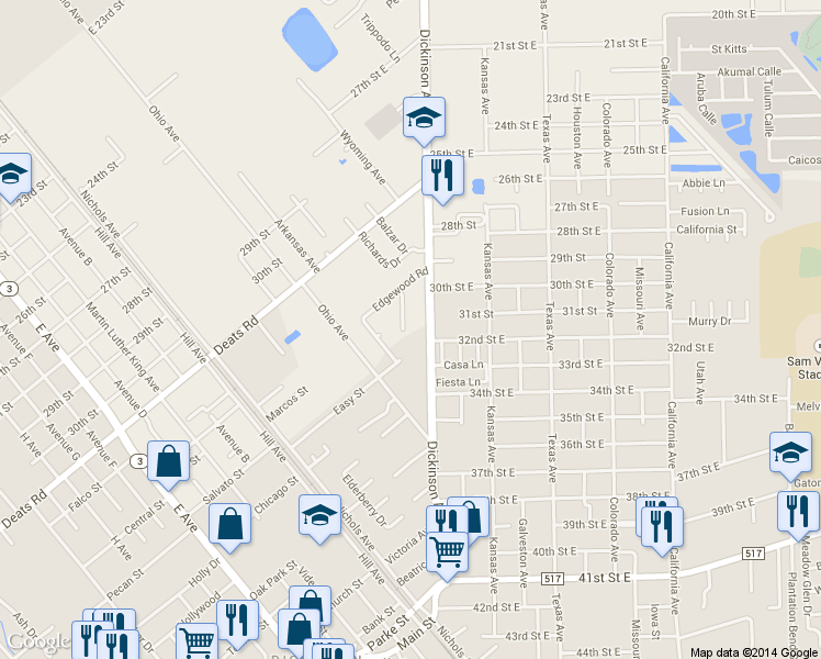 map of restaurants, bars, coffee shops, grocery stores, and more near 3220 Teakwood Cir in Dickinson