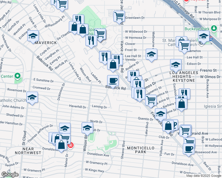 map of restaurants, bars, coffee shops, grocery stores, and more near 166 Babcock Road in San Antonio