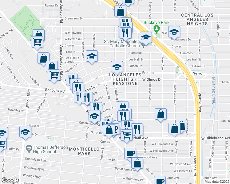 map of restaurants, bars, coffee shops, grocery stores, and more near 2001 Santa Monica in San Antonio
