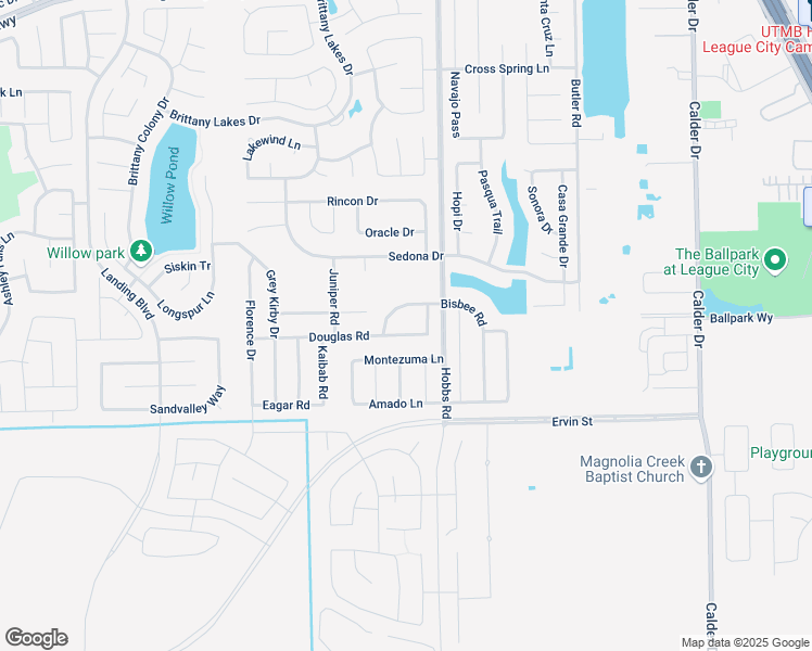 map of restaurants, bars, coffee shops, grocery stores, and more near 2006 Douglas Road in League City