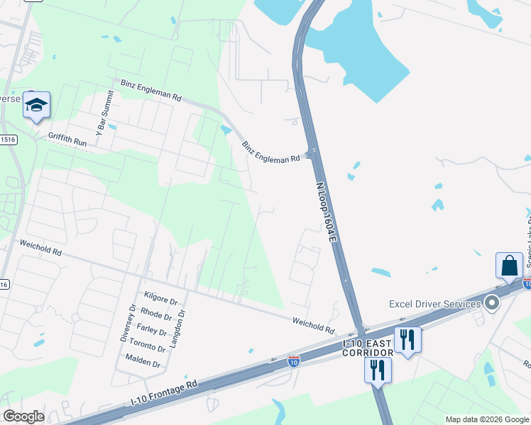 map of restaurants, bars, coffee shops, grocery stores, and more near 9607 West Weichold Road in Converse