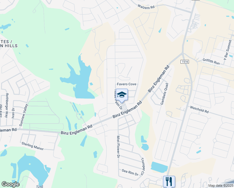 map of restaurants, bars, coffee shops, grocery stores, and more near 8403 Blackstone Cove in Converse