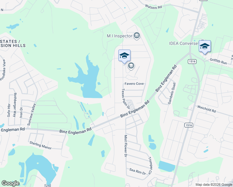 map of restaurants, bars, coffee shops, grocery stores, and more near 8403 Blackstone Cove in Converse