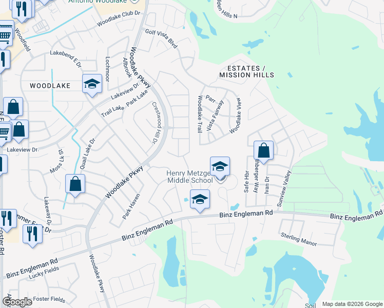 map of restaurants, bars, coffee shops, grocery stores, and more near 4702 Lost Tree in San Antonio