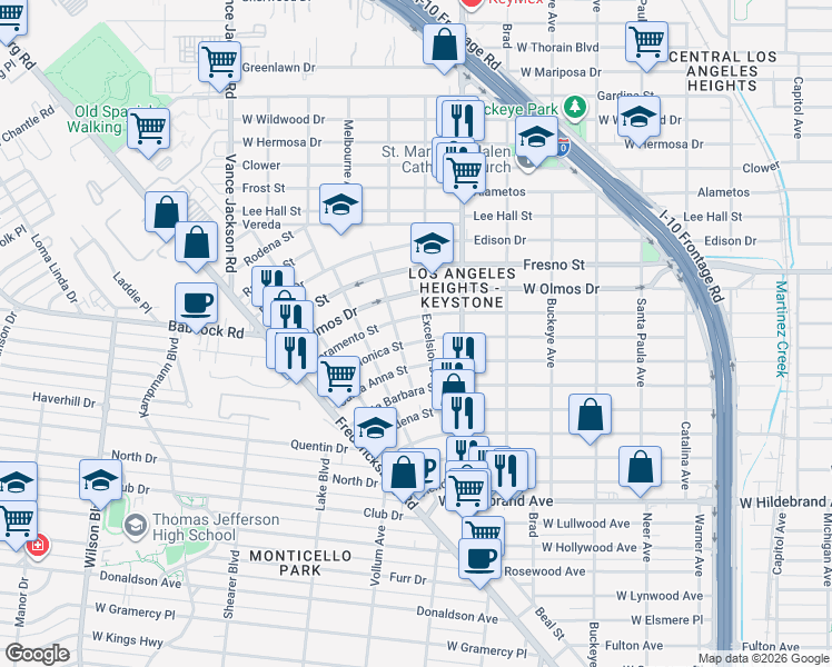 map of restaurants, bars, coffee shops, grocery stores, and more near 2001 Santa Monica in San Antonio
