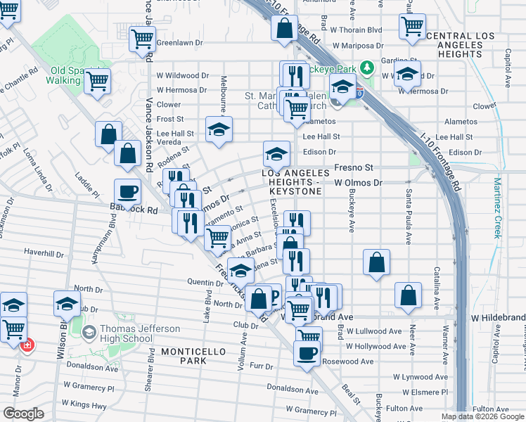map of restaurants, bars, coffee shops, grocery stores, and more near 2001 Santa Monica in San Antonio