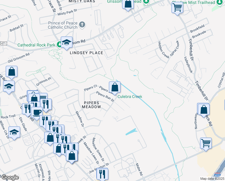 map of restaurants, bars, coffee shops, grocery stores, and more near 7430 Pipers Bluff in San Antonio