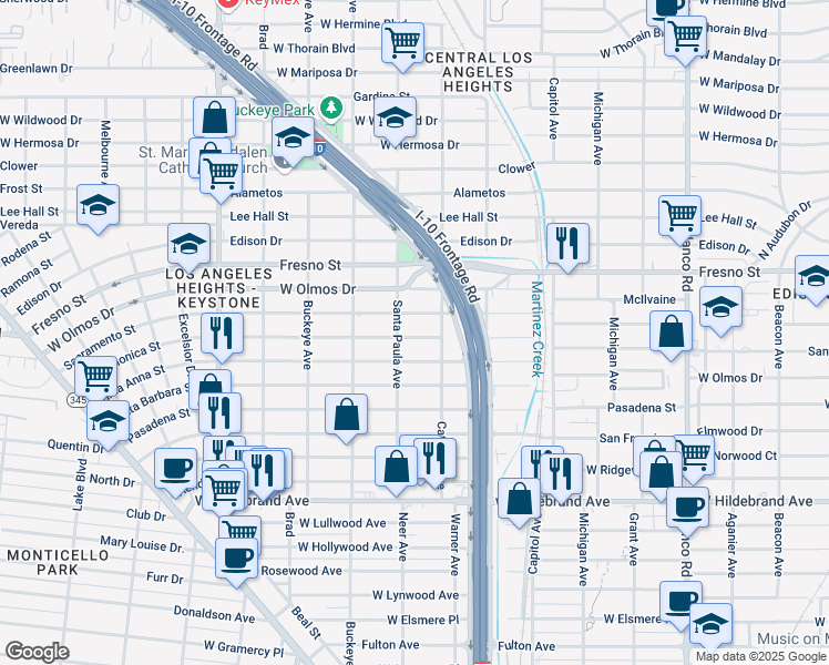 map of restaurants, bars, coffee shops, grocery stores, and more near 1425 Santa Monica in San Antonio