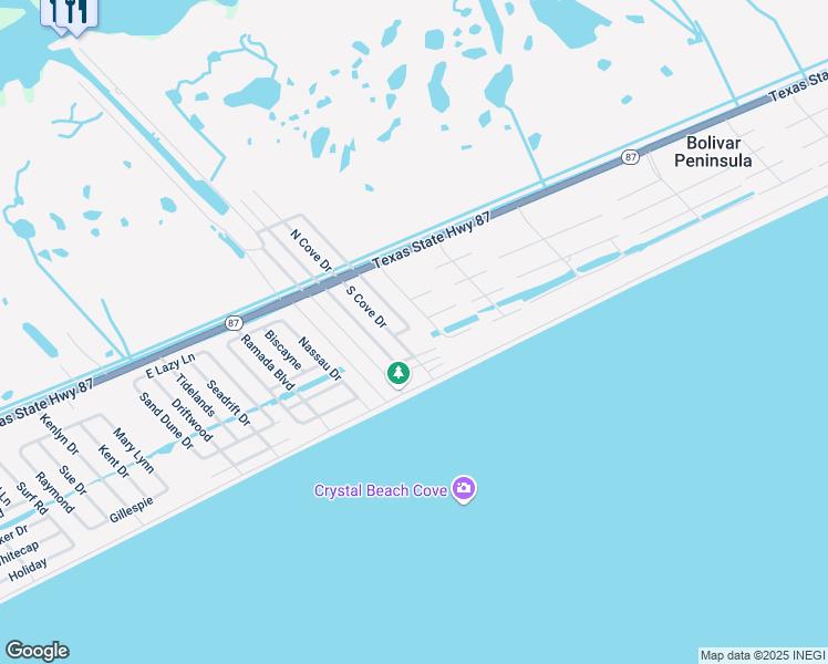 map of restaurants, bars, coffee shops, grocery stores, and more near 3007 Cissie Lane in Bolivar Peninsula