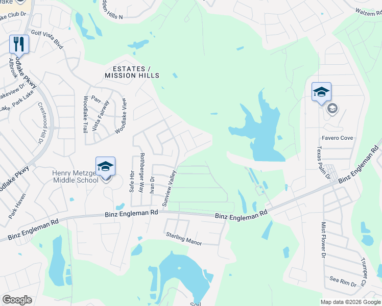 map of restaurants, bars, coffee shops, grocery stores, and more near 7826 Mustang Canyon in San Antonio