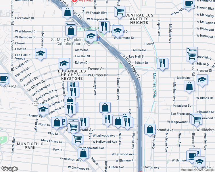 map of restaurants, bars, coffee shops, grocery stores, and more near Santa Monica in San Antonio