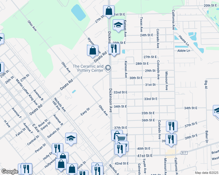 map of restaurants, bars, coffee shops, grocery stores, and more near 3220 Teakwood Circle in Dickinson