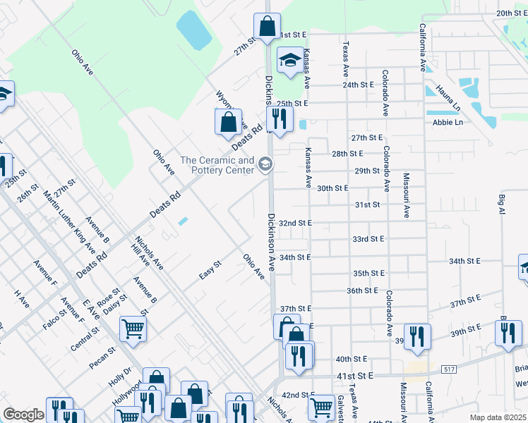 map of restaurants, bars, coffee shops, grocery stores, and more near 3220 Teakwood Circle in Dickinson