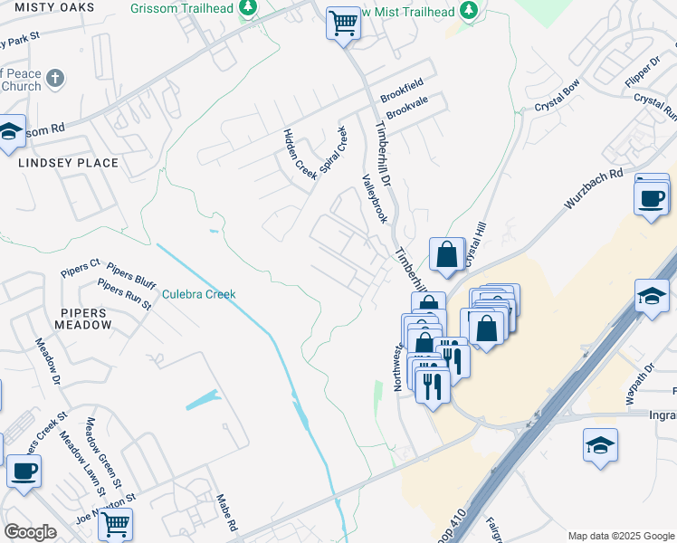 map of restaurants, bars, coffee shops, grocery stores, and more near 6903 Border Brook in San Antonio