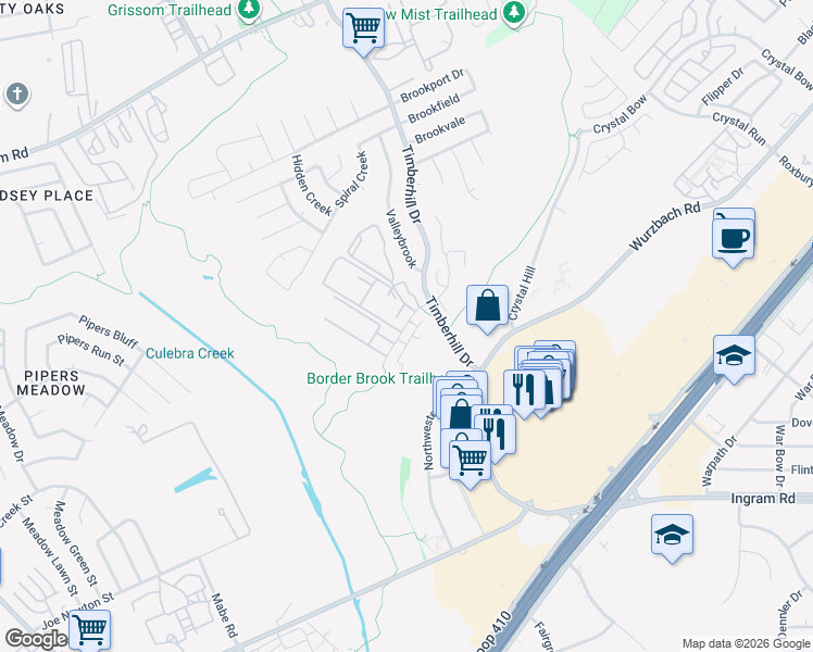 map of restaurants, bars, coffee shops, grocery stores, and more near 6902 Border Brook in San Antonio