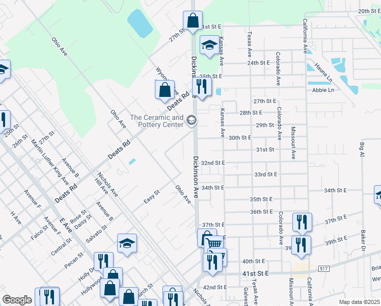 map of restaurants, bars, coffee shops, grocery stores, and more near 3220 Teakwood Circle in Dickinson