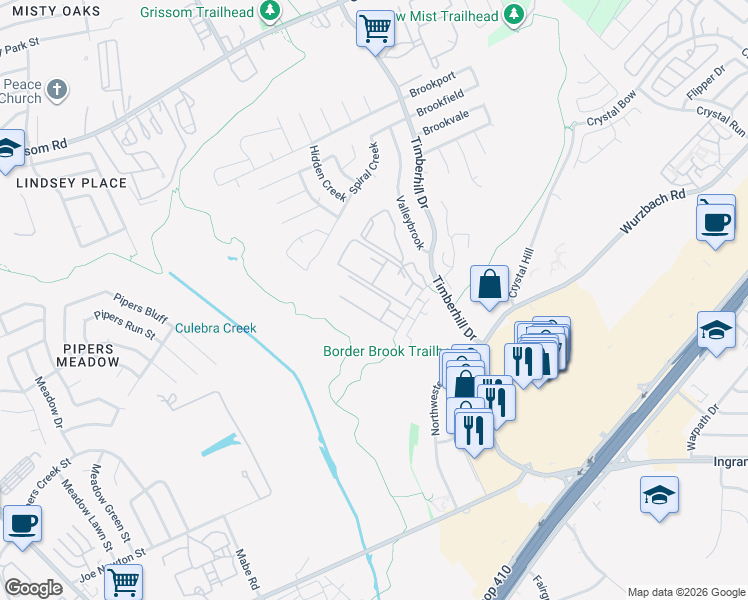 map of restaurants, bars, coffee shops, grocery stores, and more near 6903 Border Brook in San Antonio