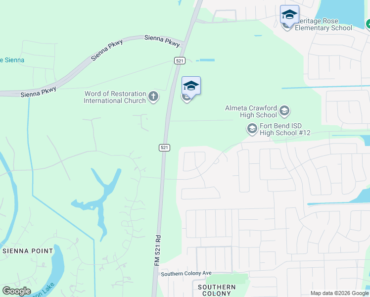 map of restaurants, bars, coffee shops, grocery stores, and more near 7362-7474 Farm to Market Road 521 in Rosharon