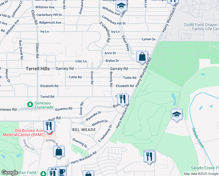 map of restaurants, bars, coffee shops, grocery stores, and more near 740 Elizabeth Road in San Antonio