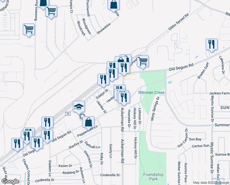 map of restaurants, bars, coffee shops, grocery stores, and more near 206 Hedwig Street in San Antonio
