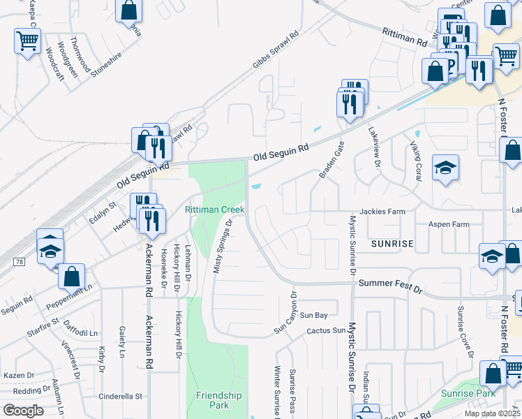 map of restaurants, bars, coffee shops, grocery stores, and more near 5615 Ivans Farm in San Antonio