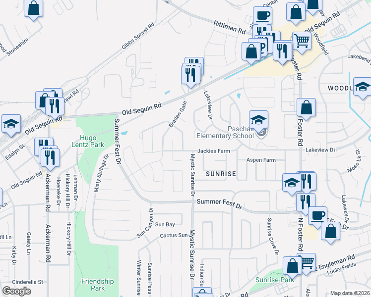 map of restaurants, bars, coffee shops, grocery stores, and more near 6010 Jackies Farm in San Antonio