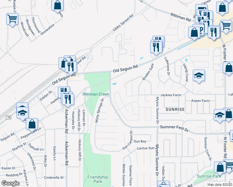 map of restaurants, bars, coffee shops, grocery stores, and more near 5615 Ivans Farm in San Antonio
