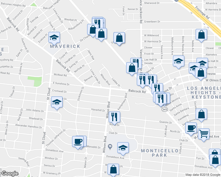 map of restaurants, bars, coffee shops, grocery stores, and more near Babcock Rd & Wilson Blvd in San Antonio
