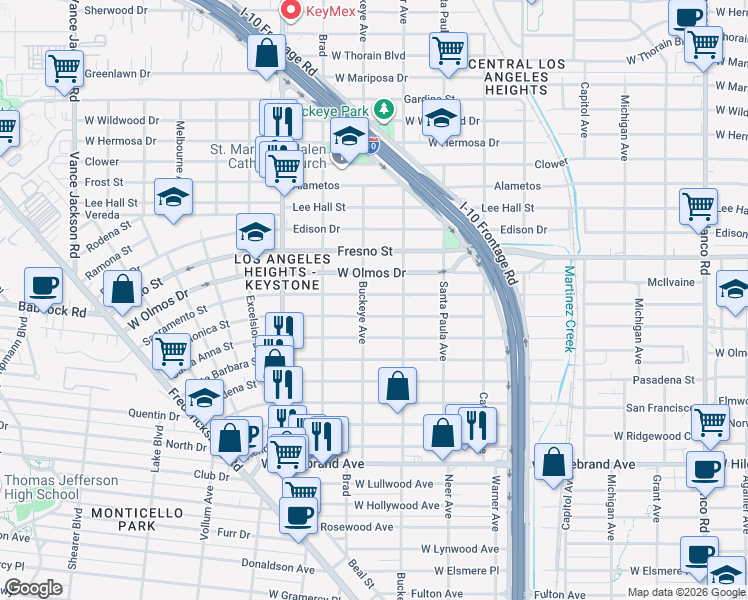 map of restaurants, bars, coffee shops, grocery stores, and more near 1615 Santa Monica in San Antonio
