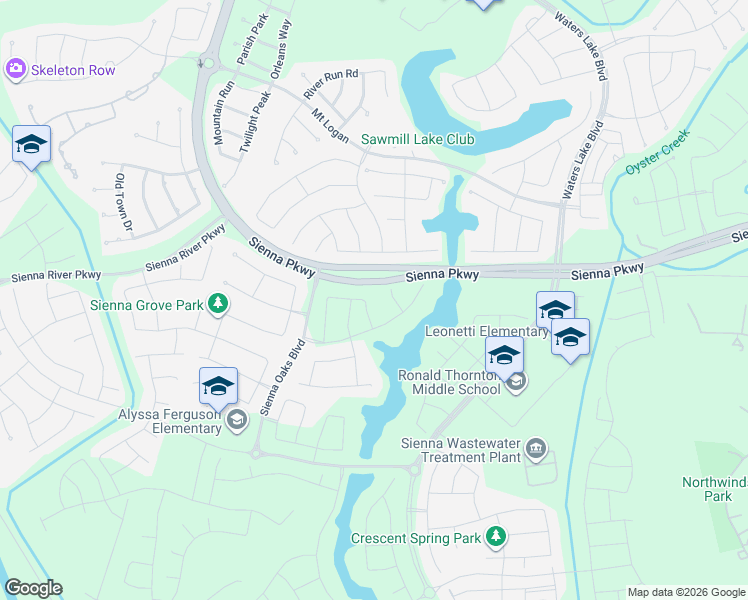 map of restaurants, bars, coffee shops, grocery stores, and more near Scanlan Road in Sienna Plantation